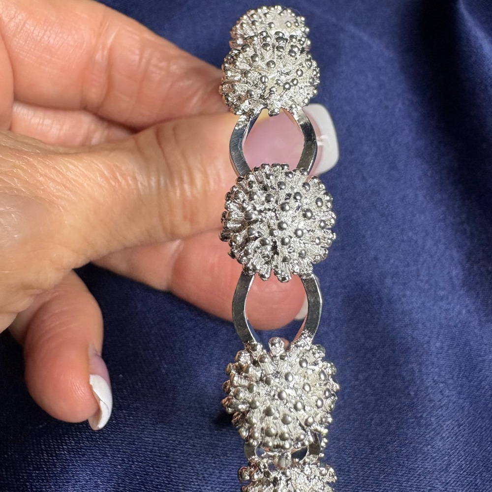 Cuff Bracelet Solid 925 Sterling Silver Floral Fe… - image 8